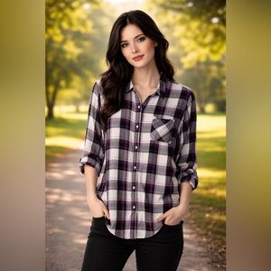 CATO Women’s Purple Plaid Button Down Shirt